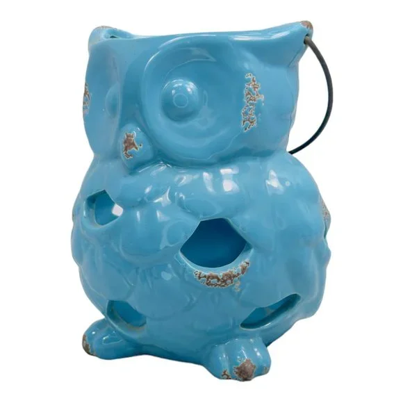Apropos Home Collection Ceramic Owl Candle Holder/ Lantern Blue 7" - Picture 7 of 12